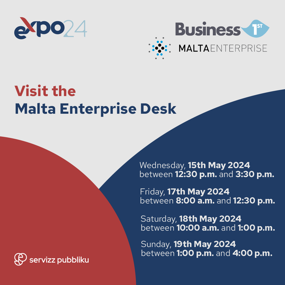 We will also be participating in the Public Service Expo 2024!
Join us at the MFCC, Ta’ Qali between 15 and 19 May 2024.

Free admission.
Register here: https://pseregistration.gov.mt/registration/

@is-servizzpubbliku
